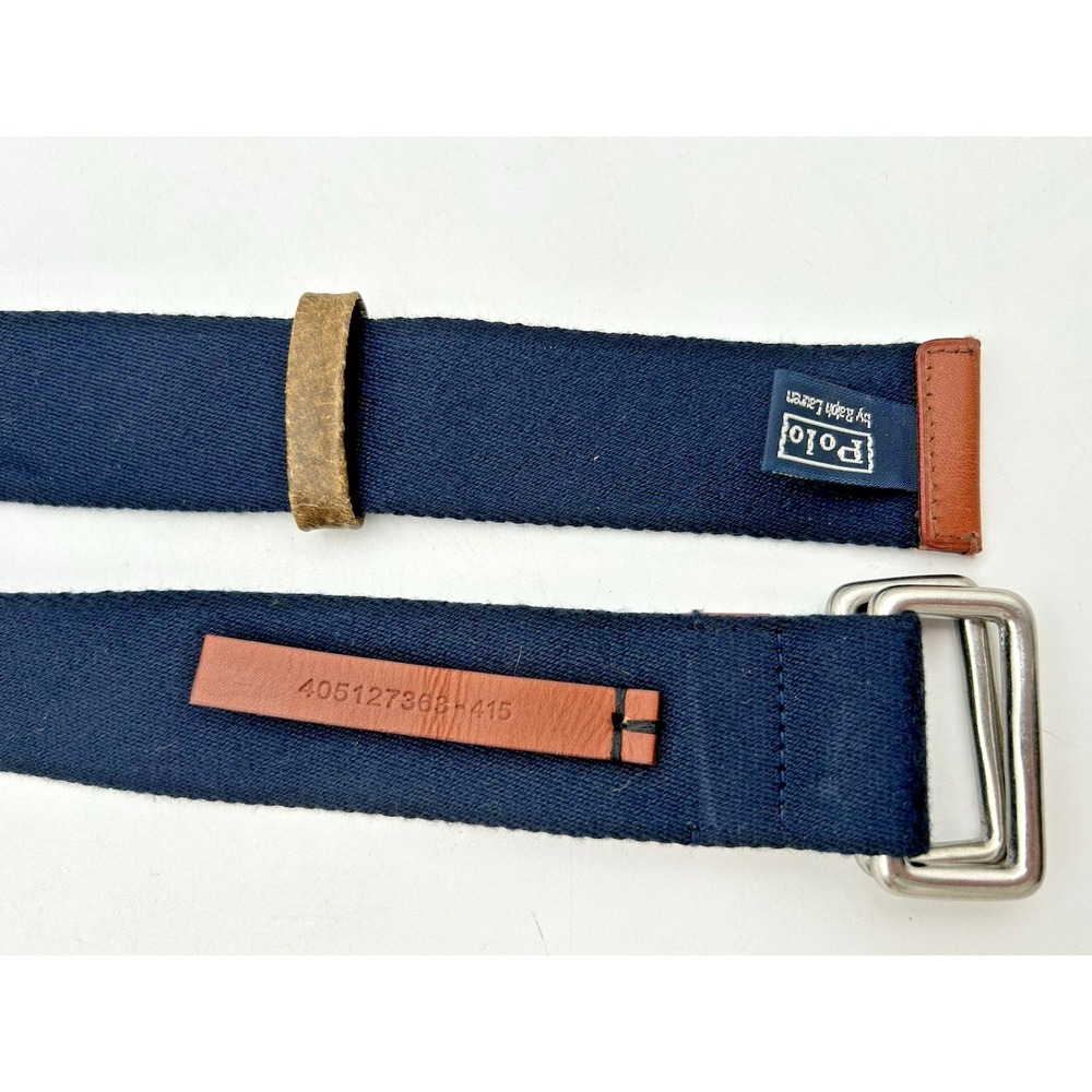 Polo Ralph Lauren Blue Canvas & Leather Belt Mens Size XL Preppy - Picture 3 of 5
